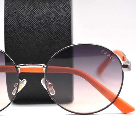 Prada Women’s Round Sunglasses | Silver/Black/Orange | Gradient Lens | New main image 13